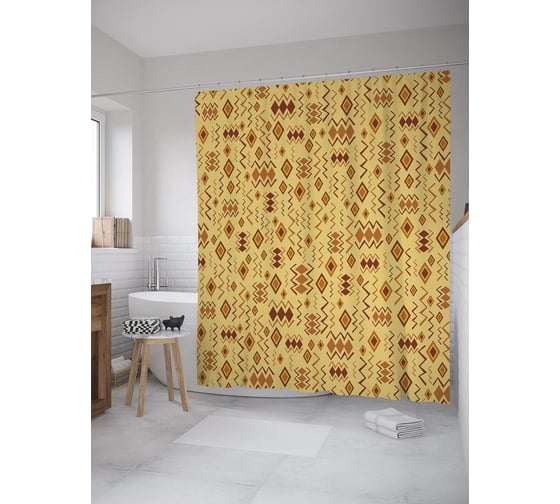 Штора (занавеска) для ванной JoyArty "Племенные узоры" из сатена, 180х200 см с крючками, sc_52470