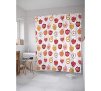 Штора (занавеска) для ванной JoyArty "Яблочные сердца" из сатена, 180х200 см с крючками, sc_52708