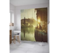 Штора (занавеска) для ванной JoyArty "Пейзажи Индонезии" из сатена, 180х200 см с крючками, sc_32335