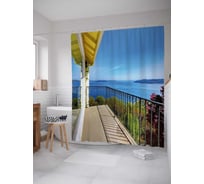 Штора (занавеска) для ванной JoyArty "Балкон с видом на море" из сатена, 180х200 см с крючками, sc_34800