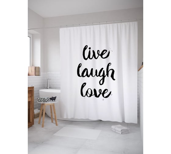 Штора (занавеска) для ванной JoyArty "Позитивная цитата" из сатена, 180х200 см с крючками, sc_53847 1