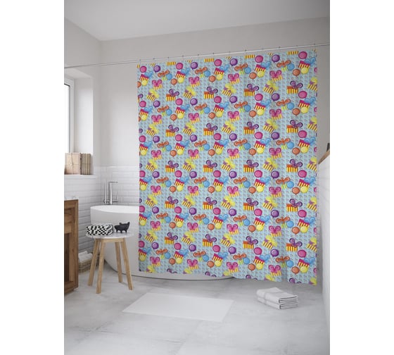 Штора (занавеска) для ванной JoyArty "Подарки ко Дню Рождения" из сатена, 180х200 см с крючками, sc_55518 1