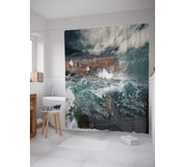 Штора (занавеска) для ванной JoyArty "Затонувший город" из сатена, 180х200 см с крючками, sc_37322