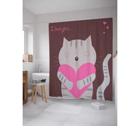 Штора (занавеска) для ванной JoyArty "Кот романтик" из сатена, 180х200 см с крючками, sc_53932
