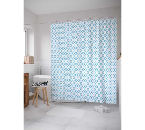 Штора (занавеска) для ванной JoyArty "Противоположные волны" из сатена, 180х200 см с крючками, sc_33930 1