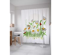 Штора (занавеска) для ванной JoyArty "Ромашковое поле" из сатена, 180х200 см с крючками, sc_38010