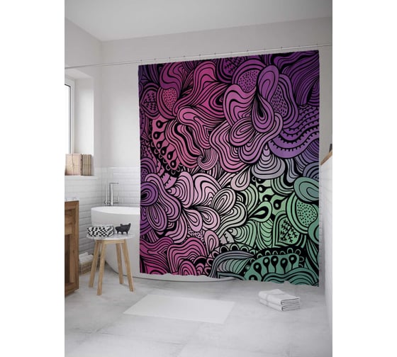 Штора (занавеска) для ванной JoyArty "Абстракция дудла" из сатена, 180х200 см с крючками, sc_34004 1