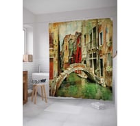 Штора (занавеска) для ванной JoyArty "Мостик на улочке Венеции" из сатена, 180х200 см с крючками, sc_37909