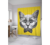 Штора (занавеска) для ванной JoyArty "Кот-интеллигент" из сатена, 180х200 см с крючками, sc_32235