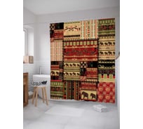 Штора (занавеска) для ванной JoyArty "Этнический пэчворк" из сатена, 180х200 см с крючками, sc_37388