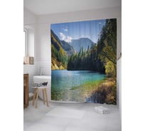 Штора (занавеска) для ванной JoyArty "Пологий берег горного озера" из сатена, 180х200 см с крючками, sc_32452