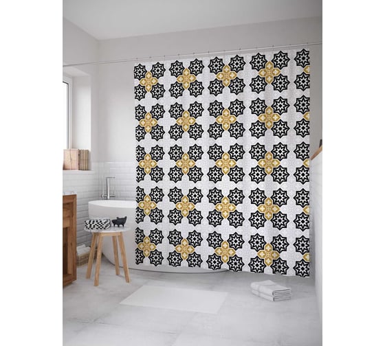 Штора (занавеска) для ванной JoyArty "Геометрия орнаментов" из сатена, 180х200 см с крючками, sc_34137 1