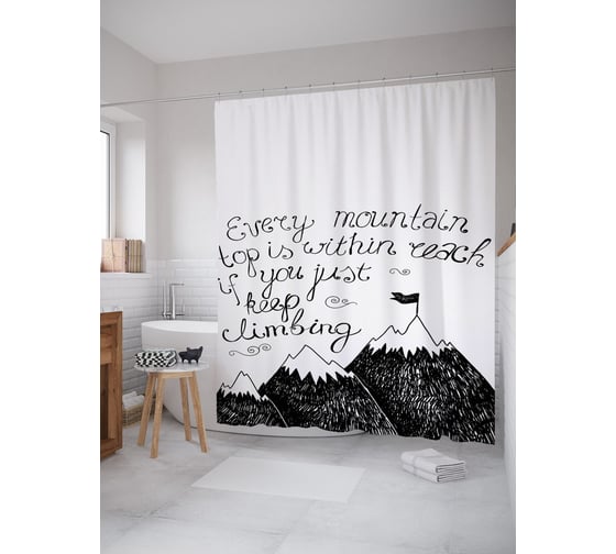 Штора (занавеска) для ванной JoyArty "Каждая горная вершина в пределах досягаемости, если вы просто продолжаете подниматься" из сатена, 180х200 см с крючками, sc_53244 1