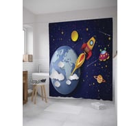 Штора (занавеска) для ванной JoyArty "Земля из космоса" из сатена, 180х200 см с крючками, sc_32776