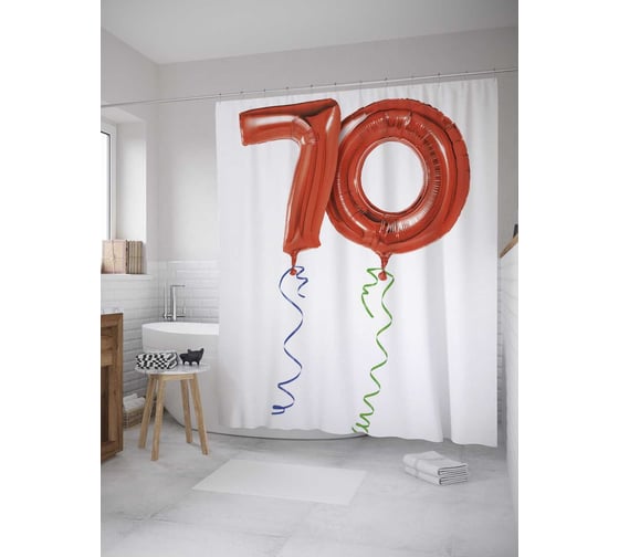 Штора (занавеска) для ванной JoyArty "Воздушный юбилей" из сатена, 180х200 см с крючками, sc_34184 1