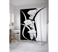 Штора (занавеска) для ванной JoyArty "Каллы графика" из сатена, 180х200 см с крючками, sc_59682