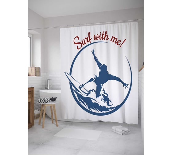 Штора (занавеска) для ванной JoyArty "Призыв к серфингу" из сатена, 180х200 см с крючками, sc_32704 1
