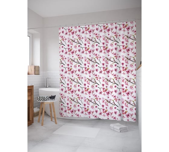 Штора (занавеска) для ванной JoyArty "Цвет персика" из сатена, 180х200 см с крючками, sc_53109 1