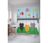 Штора (занавеска) для ванной JoyArty "Коты на просмотре" из сатена, 180х200 см с крючками, sc_52742