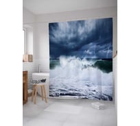 Штора (занавеска) для ванной JoyArty "Бушующие волны" из сатена, 180х200 см с крючками, sc_36952