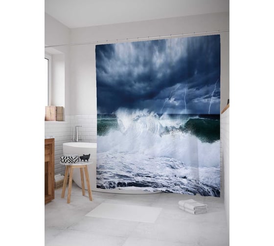Штора (занавеска) для ванной JoyArty "Бушующие волны" из сатена, 180х200 см с крючками, sc_36952 1