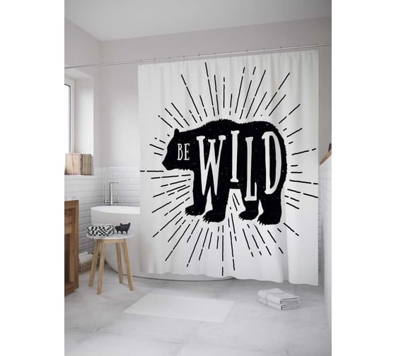 Штора (занавеска) для ванной JoyArty "Будь диким" из сатена, 180х200 см с крючками, sc_31965 1