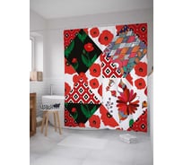 Штора (занавеска) для ванной JoyArty "Квадратный пэчворк" из сатена, 180х200 см с крючками, sc_37345