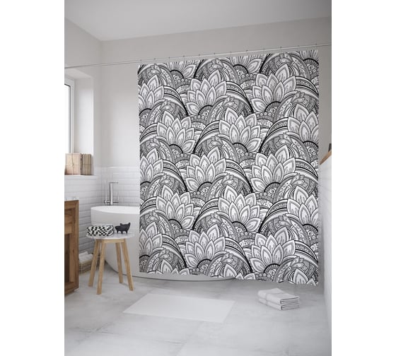 Штора (занавеска) для ванной JoyArty "Узоры антистресс" из сатена, 180х200 см с крючками, sc_59269 1
