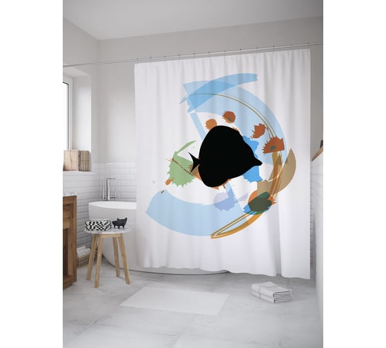 Штора (занавеска) для ванной JoyArty "Камбала абстракция" из сатена, 180х200 см с крючками, sc_55063 1