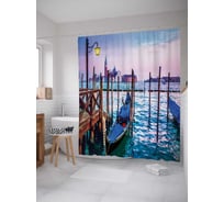 Штора (занавеска) для ванной JoyArty "Гондола на пристани" из сатена, 180х200 см с крючками, sc_37892
