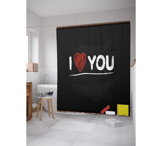 Штора (занавеска) для ванной JoyArty "Признание на доске" из сатена, 180х200 см с крючками, sc_53765 1