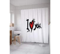 Штора (занавеска) для ванной JoyArty "Графическая любовь" из сатена, 180х200 см с крючками, sc_53774