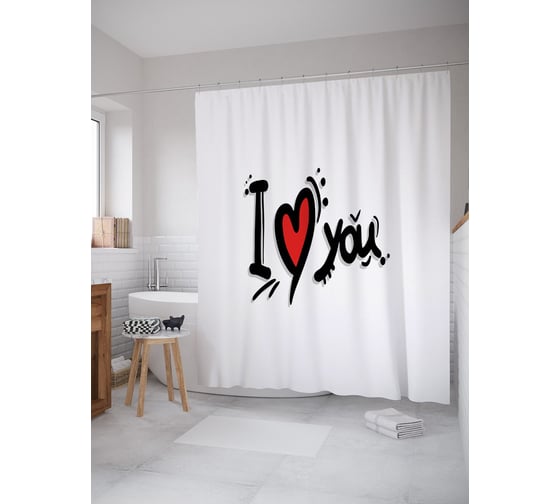 Штора (занавеска) для ванной JoyArty "Графическая любовь" из сатена, 180х200 см с крючками, sc_53774 1