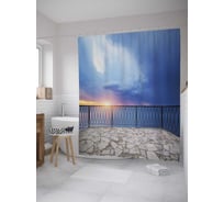 Штора (занавеска) для ванной JoyArty "Морской закат на веранде" из сатена, 180х200 см с крючками, sc_34803