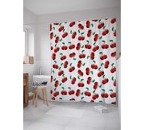 Штора (занавеска) для ванной JoyArty "Вишневая радость" из сатена, 180х200 см с крючками, sc_47770