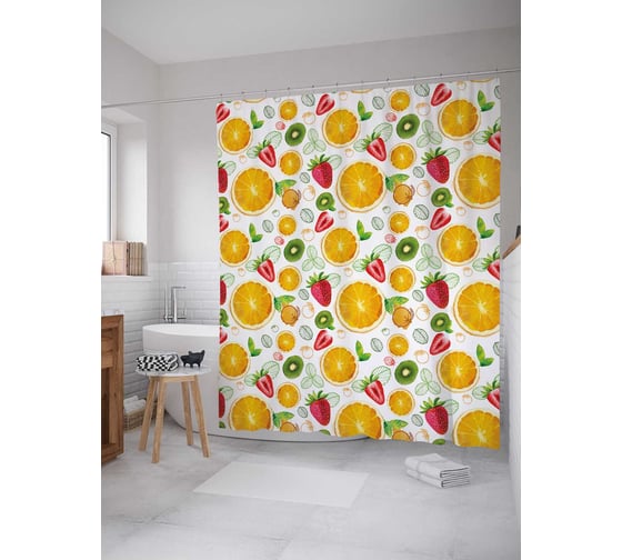 Штора (занавеска) для ванной JoyArty "Ягодный коктейль" из сатена, 180х200 см с крючками, sc_47782 1