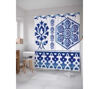 Штора (занавеска) для ванной JoyArty "Этнический азулежу" из сатена, 180х200 см с крючками, sc_37432