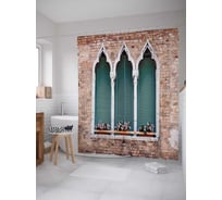 Штора (занавеска) для ванной JoyArty "Цветы н окне" из сатена, 180х200 см с крючками, sc_37898