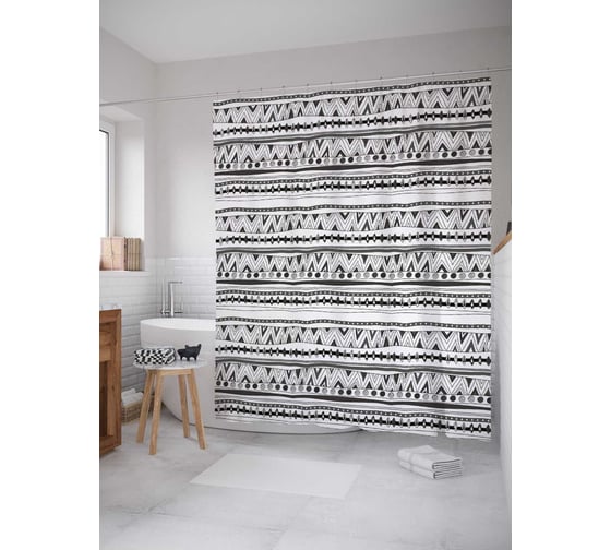 Штора (занавеска) для ванной JoyArty "Рисованный орнамент" из сатена, 180х200 см с крючками, sc_37447