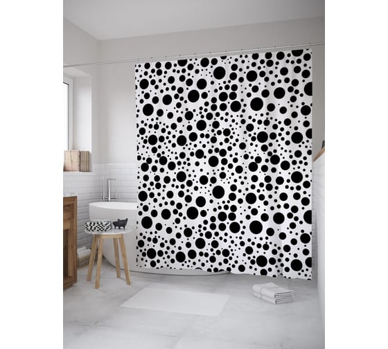 Штора (занавеска) для ванной JoyArty "Разнообразие горошка" из сатена, 180х200 см с крючками, sc_52530 1