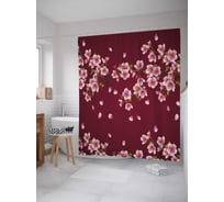 Штора (занавеска) для ванной JoyArty "Цветки сакуры" из сатена, 180х200 см с крючками, sc_35593