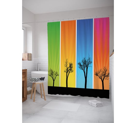 Штора (занавеска) для ванной JoyArty "Цветные кроны деревьев" из сатена, 180х200 см с крючками, sc_58560 1