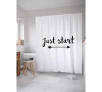 Штора (занавеска) для ванной JoyArty "Просто начни" из сатена, 180х200 см с крючками, sc_53236