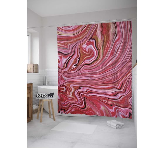 Штора (занавеска) для ванной JoyArty "Течение текстуры" из сатена, 180х200 см с крючками, sc_33980 1