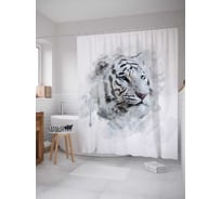 Штора (занавеска) для ванной JoyArty "Тигр альбинос" из сатена, 180х200 см с крючками, sc_37379