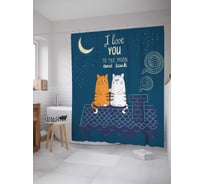 Штора (занавеска) для ванной JoyArty "Влюбленные коты на крыше" из сатена, 180х200 см с крючками, sc_46218