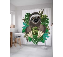 Штора (занавеска) для ванной JoyArty "Ленивец в тропиках" из сатена, 180х200 см с крючками, sc_37872