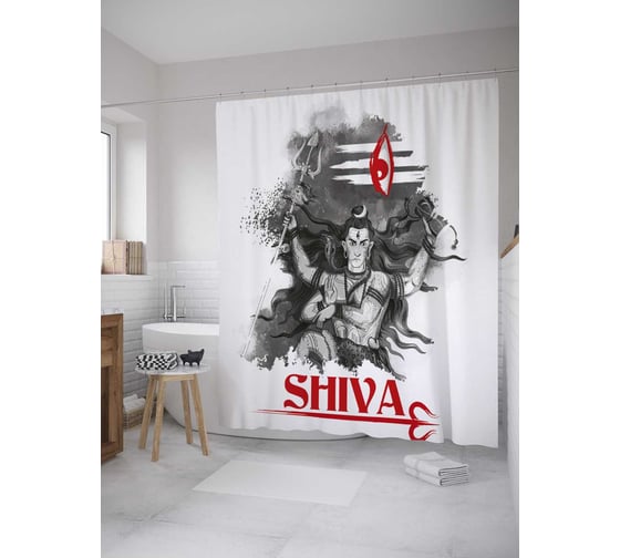 Штора (занавеска) для ванной JoyArty "Бог шива" из сатена, 180х200 см с крючками, sc_33910 1
