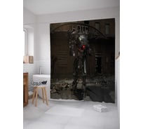 Штора (занавеска) для ванной JoyArty "Робот-солдат" из сатена, 180х200 см с крючками, sc_32062