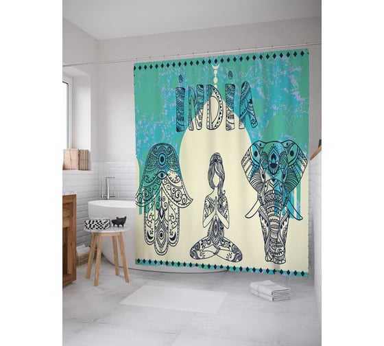 Штора (занавеска) для ванной JoyArty "Индия" из сатена, 180х200 см с крючками, sc_37550 1